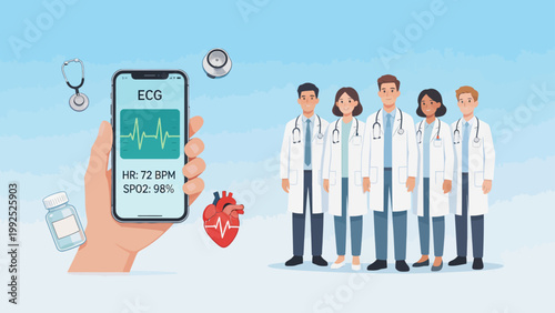 Medical professionals with ECG monitoring