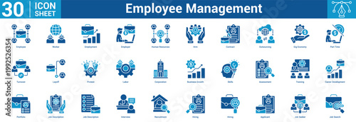 Employee Management editable icon set vector illustration concept for business with icon of Employee, Worker, Employment, Employer, Human Resources, Hrm, Contract, Outsourcing, Gig Economy, Part Time.