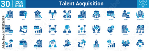 Talent Acquisition editable icon set vector illustration concept for business with icon of Hiring, Hiring, Recruitment, Recruitment, Talent Search, Applicant, Job Seeker, Job Search, Interview, Jo.