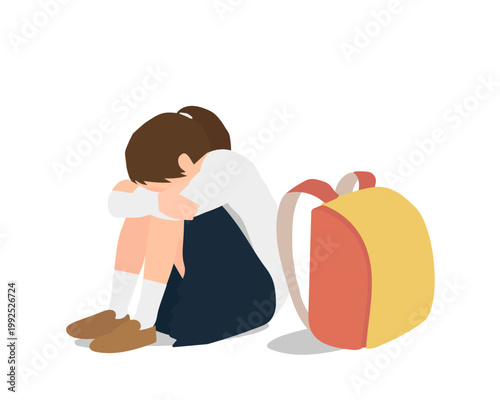 不登校に悩む小学1年生の女の子のイラスト