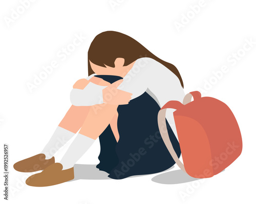 不登校に悩む小学6年生の女の子のイラスト