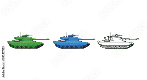 Colorful tank vehicles in green blue and black