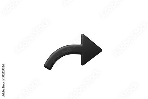 Black 3d curved arrow icon pointing right representing share, redo, forward, or next action for user interface design