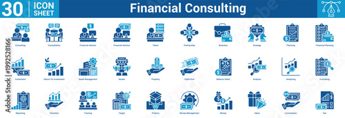 Financial Consulting editable icon set vector illustration concept for business with icon of Consulting, Consultation, Financial Advisor, Financial Advisor, Client, Partnership, Business, Strategy.