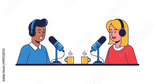 Two people recording a podcast together.