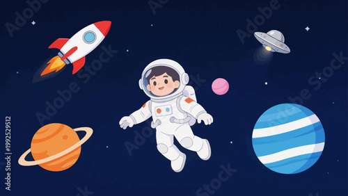 Cartoon astronaut in space