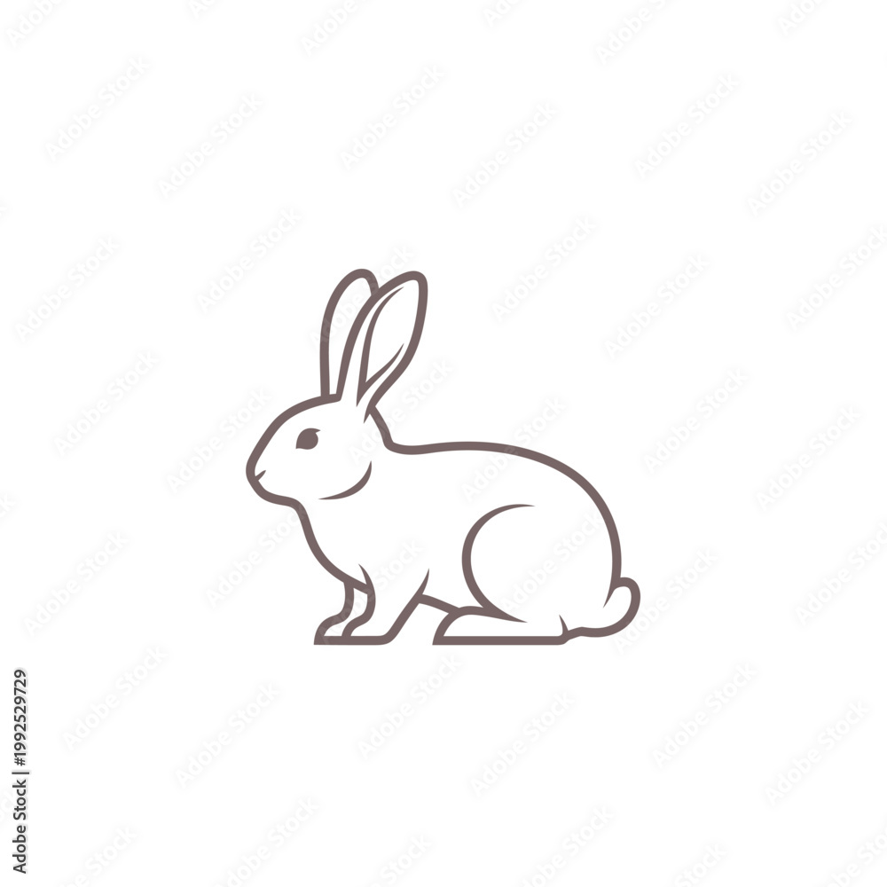 Fototapeta premium A side profile outline of a rabbit, illustrated with fine brown lines, set against a white background