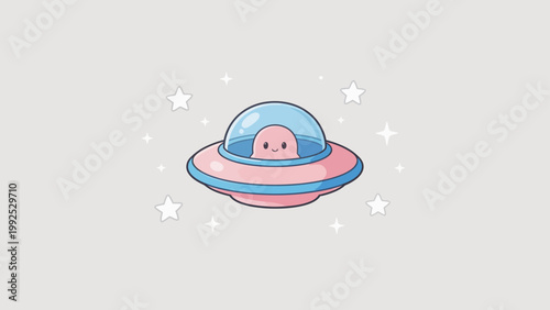 Cute alien in flying saucer