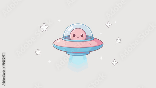 Cute alien in flying saucer