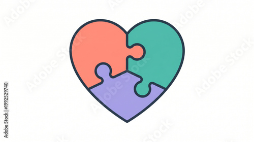 Heart-shaped puzzle pieces coming together, symbolizing unity, connection, and problem-solving in relationships or teamwork