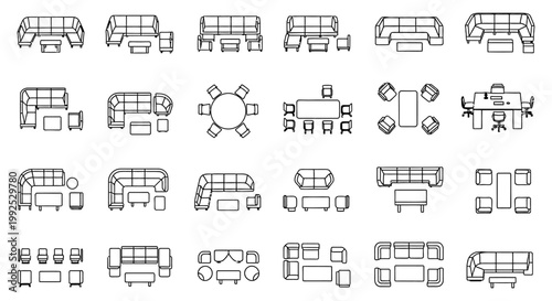 architectural furniture symbols set for modern interior design and floor plans featuring various top view vector icons illustrating layout concepts