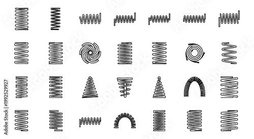 collection of different spring types coils and abstract spiral shapes