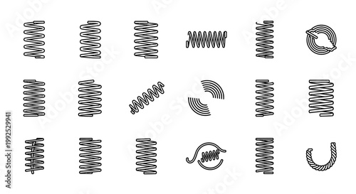 collection of different types of springs and coils icons a set of linear graphics