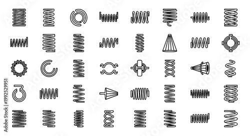 collection of various types of spring coils and mechanical components line art