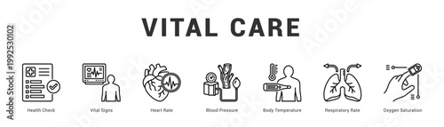 Vital Care Modern and clean web banner illustration featuring thematic icons for visual communication