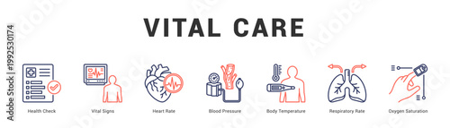 Vital Care Modern and clean web banner illustration featuring thematic icons for visual communication