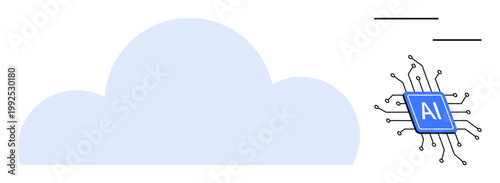 Cloud computing, AI development, technology innovation, data processing, digital integration, automation. Cloud symbol next to an AI chip. Cloud computing and AI development