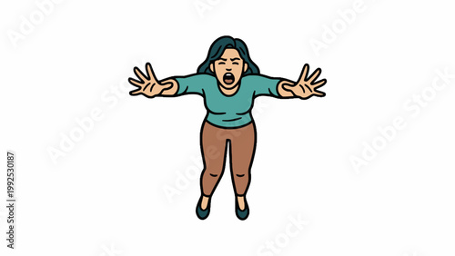 Woman shouting with outstretched arms reaching forward vector