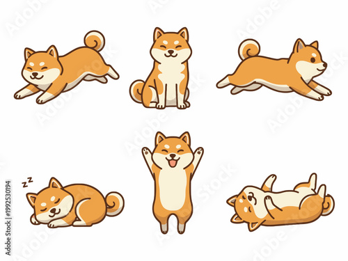 Shiba Inu Dog Character Illustration Set in Multiple Poses