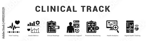 Clinical Track Modern and clean web banner illustration featuring thematic icons for visual communication