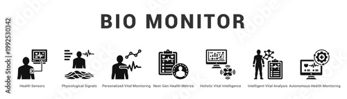 Bio Monitor Modern and clean web banner illustration featuring thematic icons for visual communication