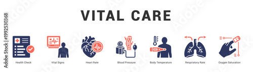 Vital Care Modern and clean web banner illustration featuring thematic icons for visual communication