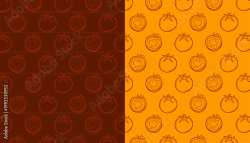 Tomato Seamless Pattern. Handdrawn Fruit Illustration. Botanical Red Background for Packaging Textile Design