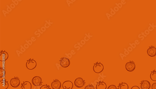 Doodle Tomato Background. Handdrawn Fruit Illustration. Botanical Red Background for Packaging Textile Design