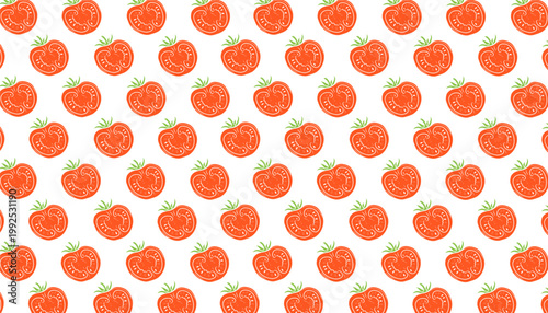 Tomato Seamless Pattern. Handdrawn Fruit Illustration. Botanical Red Background for Packaging Textile Design