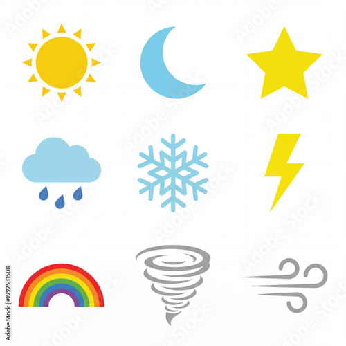Collection of Weather Icons Representing Different Atmospheric Conditions.
