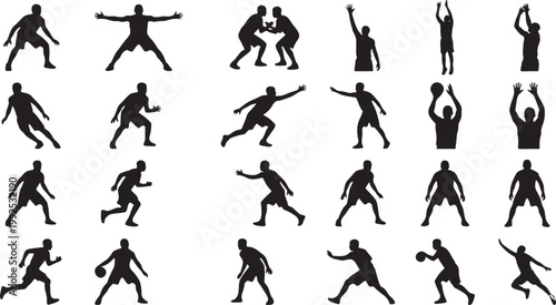 Basketball Defensive Stances & Actions – 20 Strategic Player Silhouette Icons.