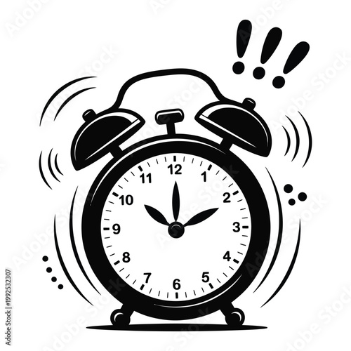 Alarm clock ringing icon, loud wake up bell with vibration lines, time alert and reminder concept, minimal flat vector design