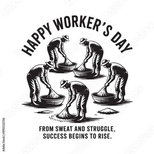 Happy worker s day illustration featuring laborers and a motivational message