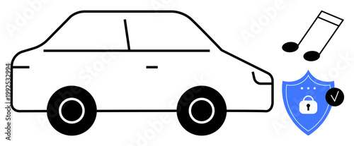Smart car system. Smart cars integrate music streaming with security measures for data protection. Smart car technology ensures secure entertainment for modern vehicles. For automotive innovation