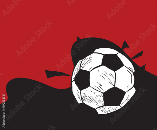 Soccer ball on abstract red and black background