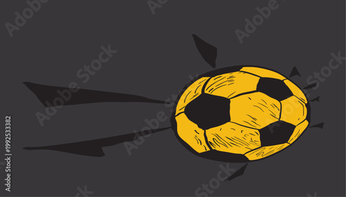 Yellow soccer ball flying dynamic motion illustration