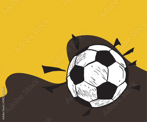 Soccer ball breaking through abstract dark background