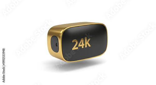 Isolated 24k gold button with black inset and golden text, luxury digital element, premium quality symbol