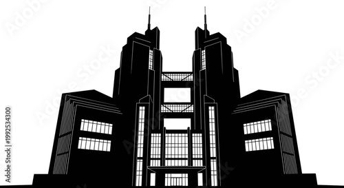 Large Building with Towering Spires Silhouette.