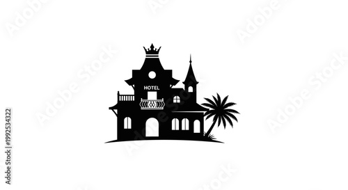 Large ornate house with towers silhouette.