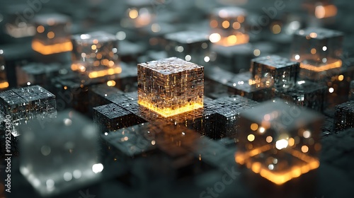 expanding cube network, modular financial ecosystem growing in layers, glowing edges