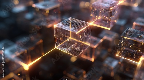 expanding cube network, modular financial ecosystem growing in layers, glowing edges