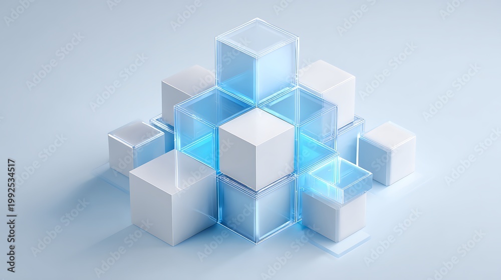 Obraz premium minimalist modular data structure, clean cube stacking system, representing digital asset economy