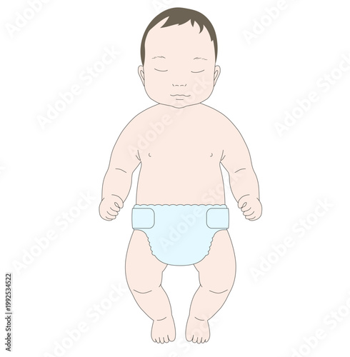 おむつをした全裸の眠っている赤ちゃんのベクターイラスト