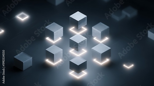 modular blockchain infrastructure, cubes stacking upward to represent growth and scalability,