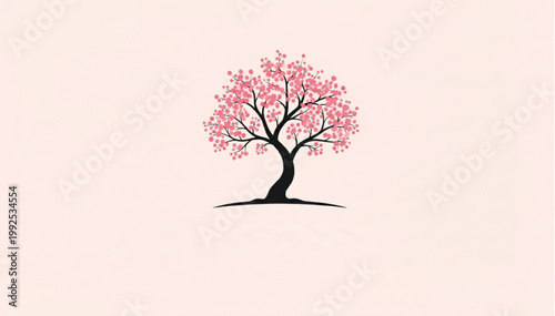 Beautiful Pink Cherry Blossom Tree Illustration on Soft Background