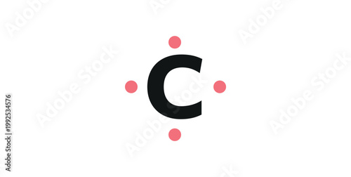 Lewis Dot Structure of Carbon. Letter C Surrounded by Four Single Dots.