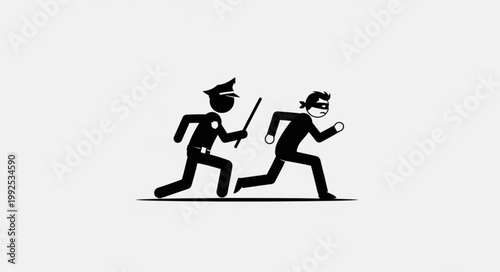 Police Officer Chasing Criminal Silhouette Illustration