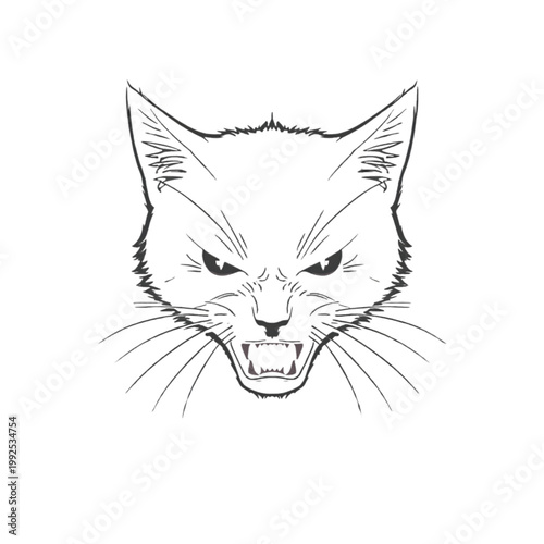 Vector illustration of a cat silhouette in an angry style