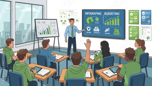 Students in a classroom setting learning 1.
